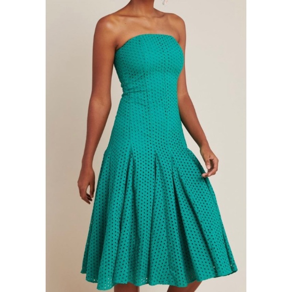 50% off NWT Anthropologie Maeve green eyelet dress 10 Medium free shipping - Picture 4 of 14